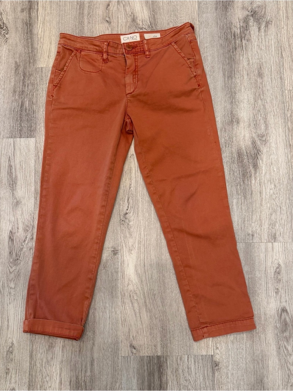 Anthropologie Chino‎ Slim Cropped Pants Rust Orange Size 25